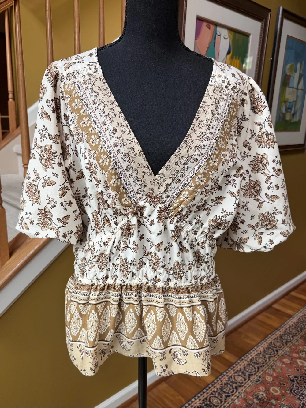 LOFT V-neck elastic waist blouse (XL)